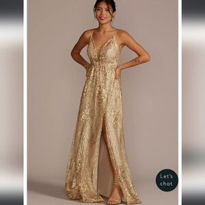 Elegant Gold Sequin Embroidered Evening Gown